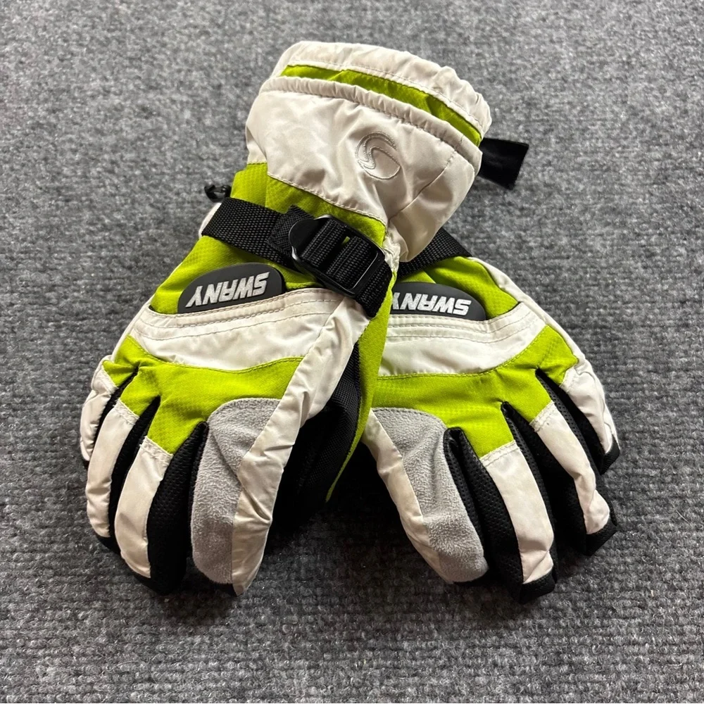 SWANY Youth Black/white/green Winter Gloves Fleece lined size: Small - 5-6